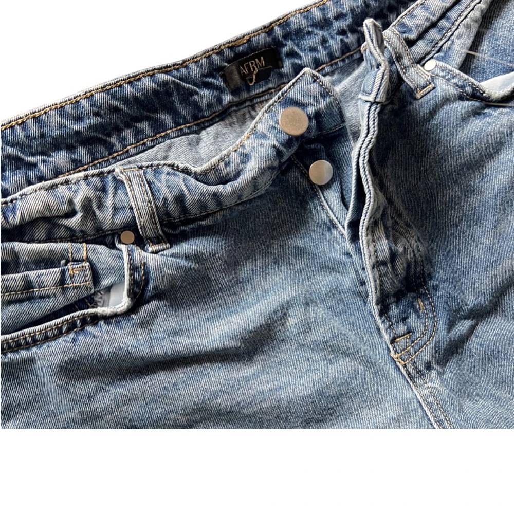 AFRM Blue Button-Fly Denim Boyfriend Ripped Jeans